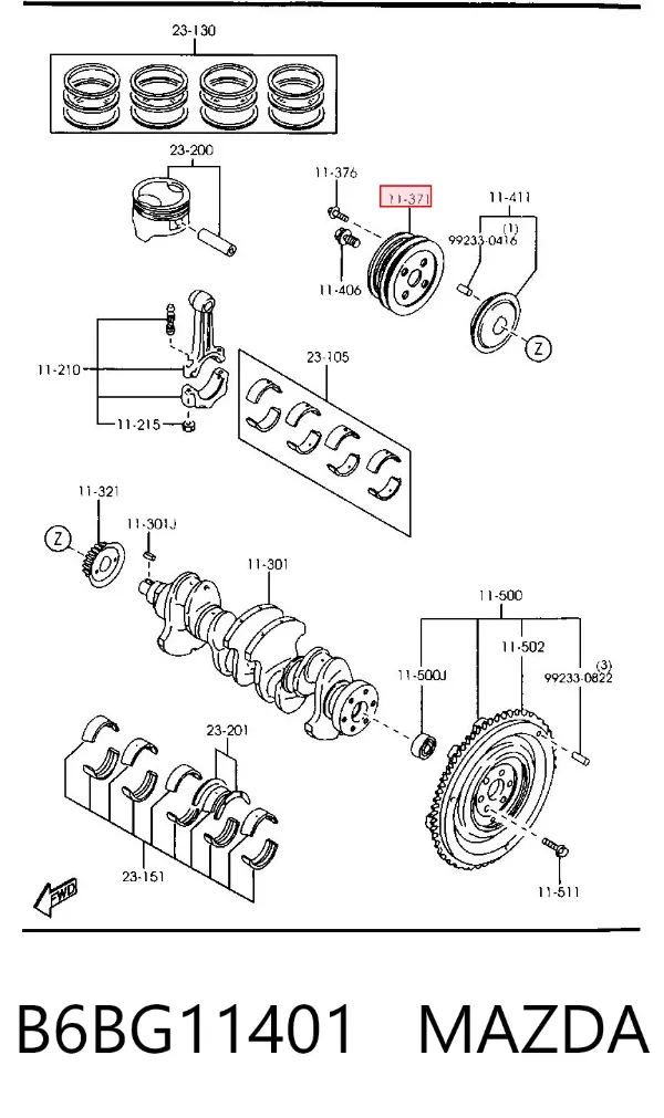 Koło pasowe wału korbowego B6BG11401 Mazda