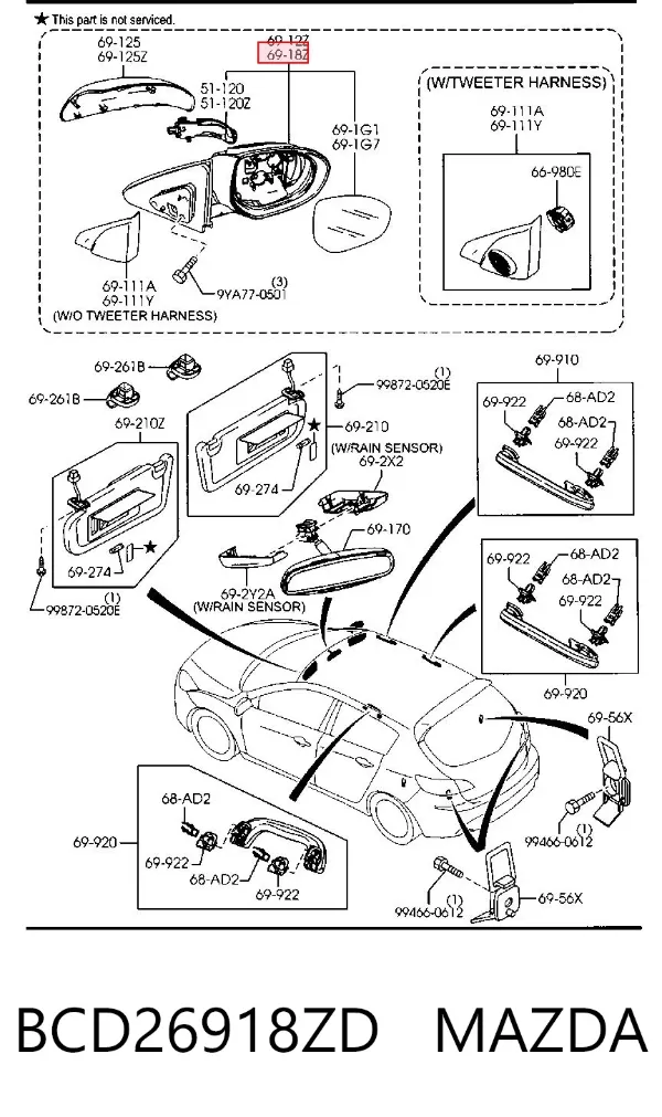 Lusterko wsteczne lewe BCD26918ZD Mazda