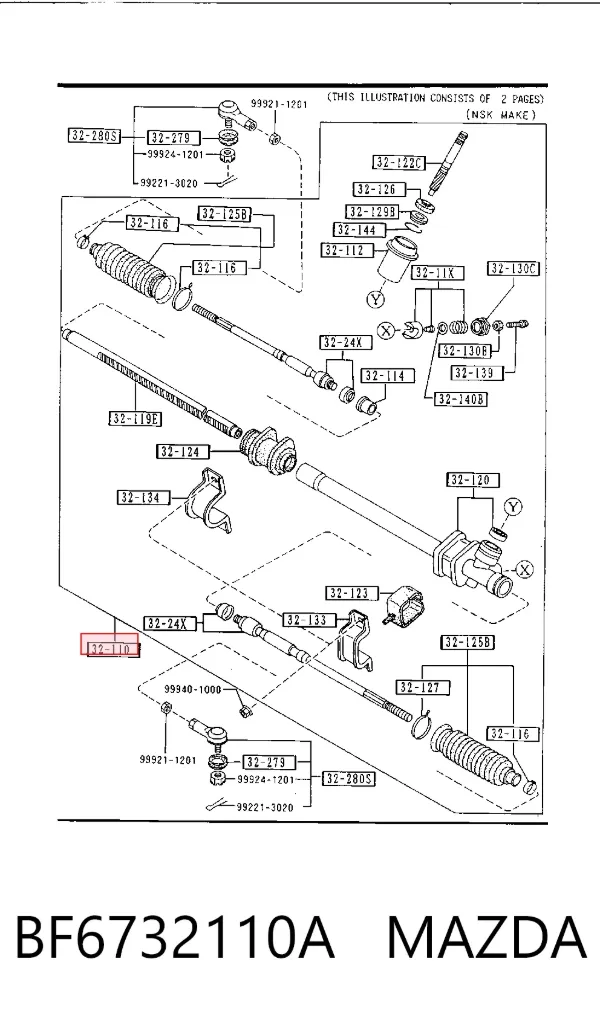 Listwa kierownicza (maglownica) BF6732110A Mazda