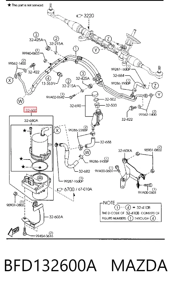 Pompa wspomagania hydraulicznego kierownicy BFD132600A Mazda