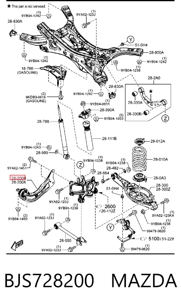 Wahacz (drążek) zawieszenia tylnego podłużny dolny prawy BJS728200 Mazda