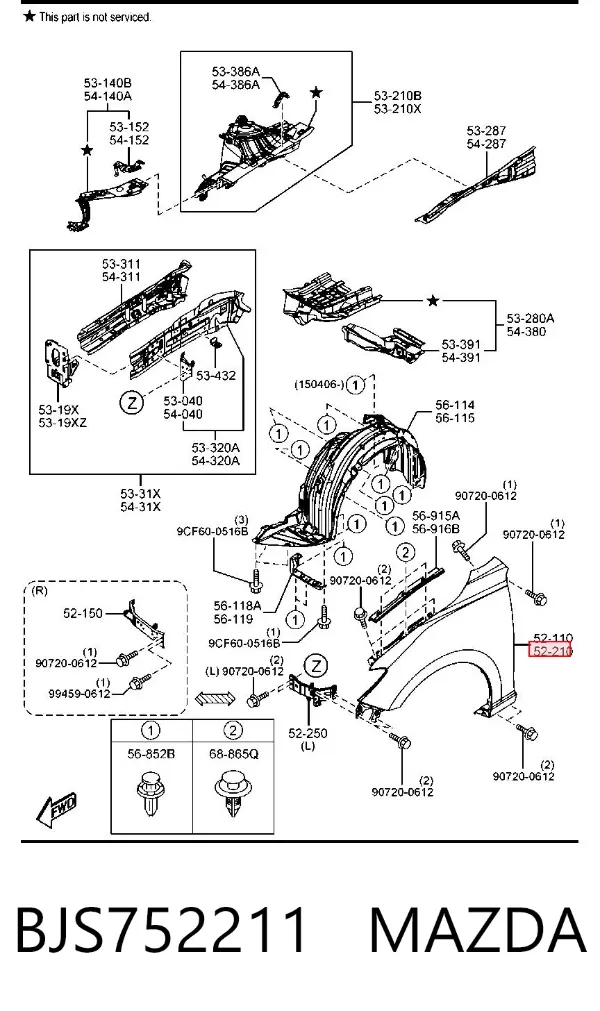 Błotnik przedni lewy BJS752211 Mazda