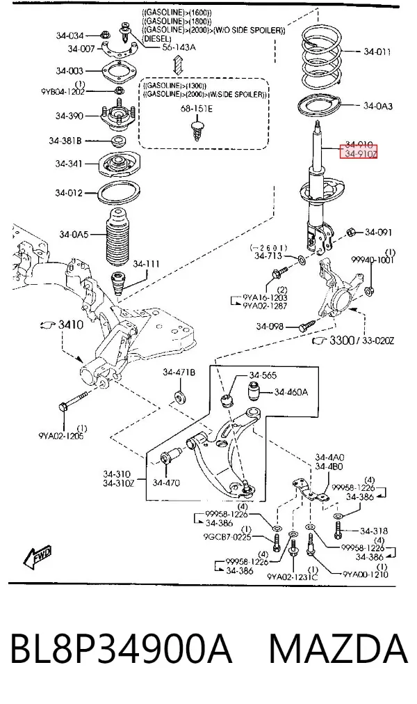 Amortyzator przedni BL8P34900A Mazda