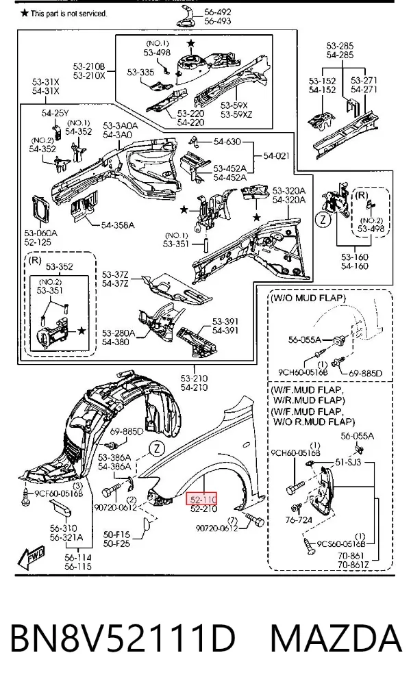 Błotnik przedni prawy BN8V52111D Mazda