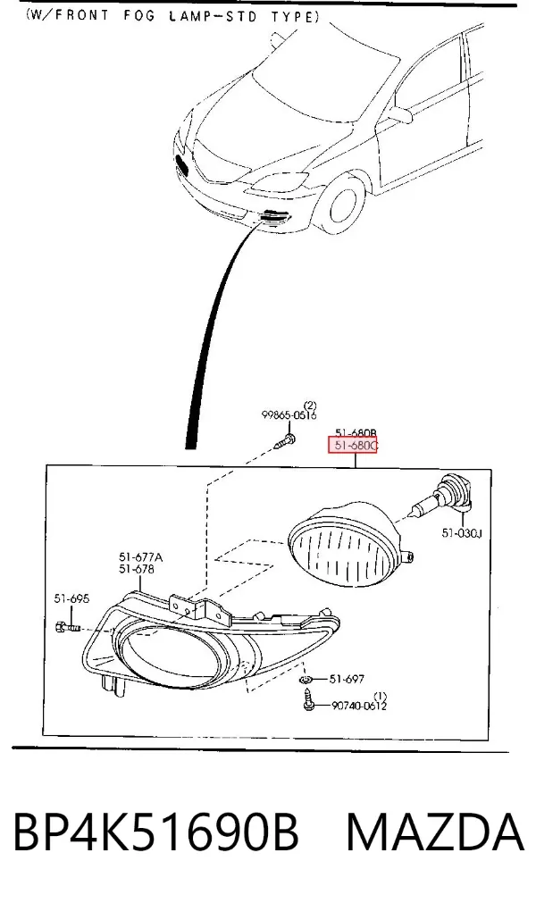 Lampa przeciwmgielna lewa BP4K51690B Mazda