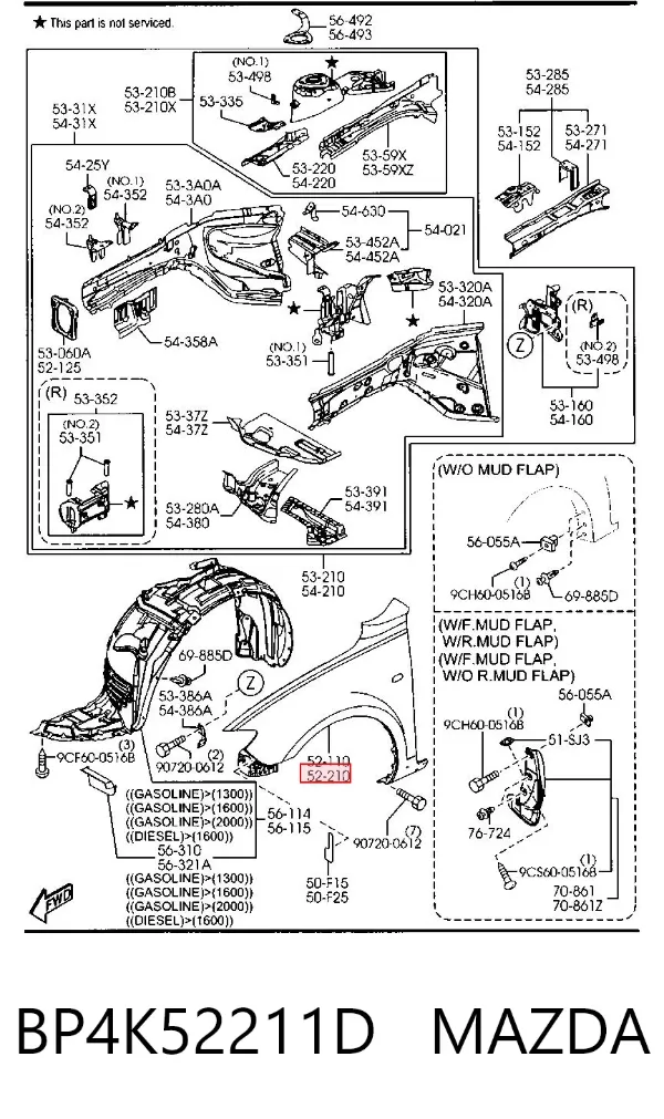 Błotnik przedni lewy BP4K52211D Mazda