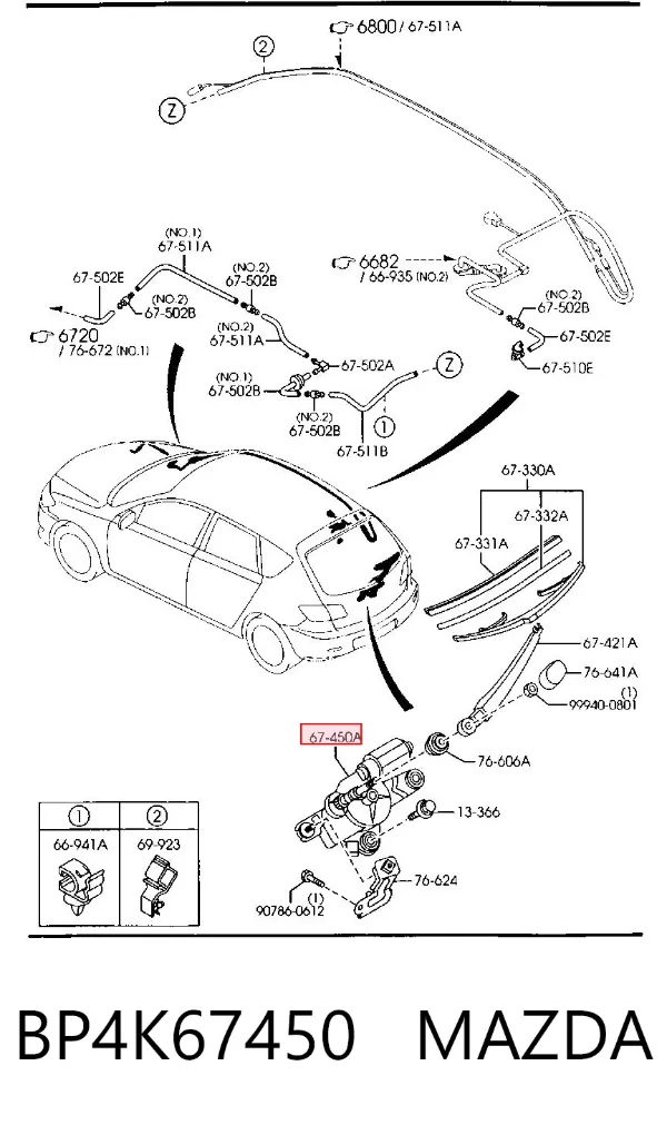 Silniczek wycieraczki tylnej szyby Mazda 3 BK