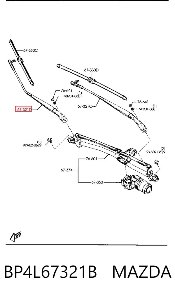 Ramię wycieraczki szyby przedniej Mazda 3 BK