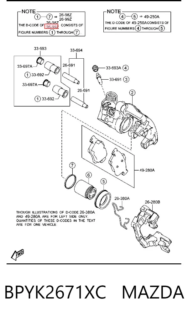 Zacisk hamulcowy tylny lewy BPYK2671XC Mazda