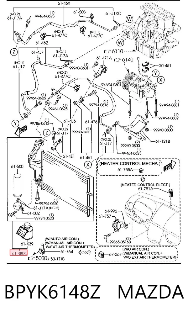 Chłodnica klimatyzacji BPYK6148Z Mazda