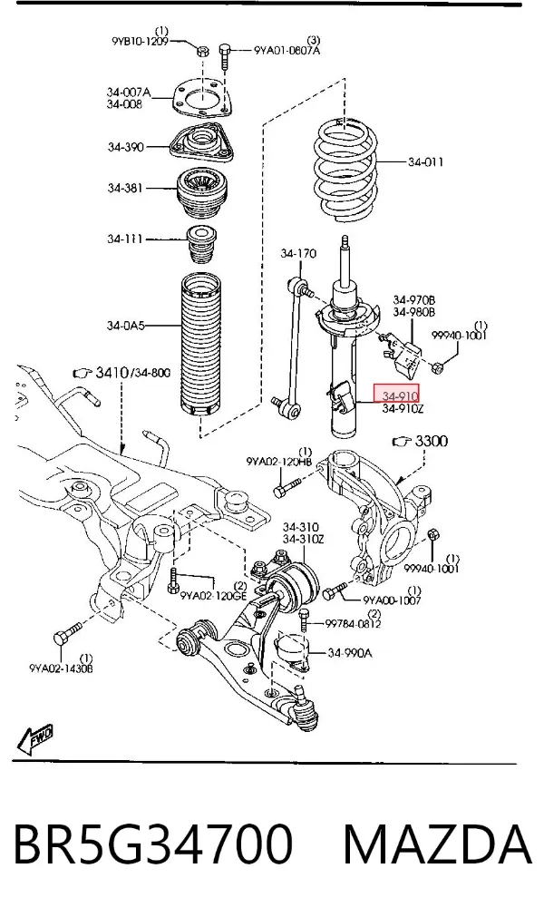 Amortyzator przedni prawy BR5G34700 Mazda