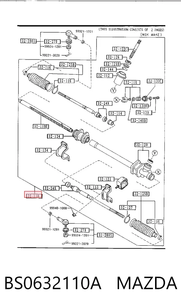 Listwa kierownicza (maglownica) BS0632110A Mazda