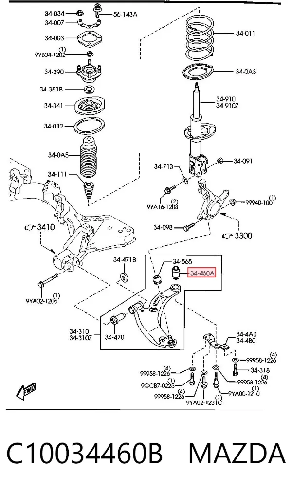 Silentblock przedniego wahacza dolnego C10034460B Mazda