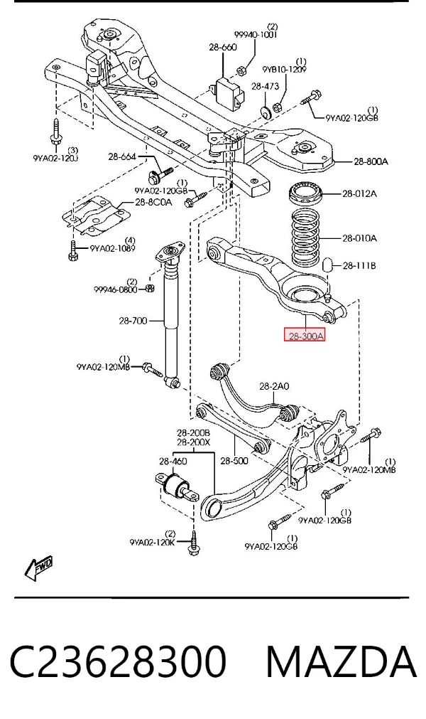 Wahacz zawieszenia tylnego dolny lewy/prawy C23628300 Mazda