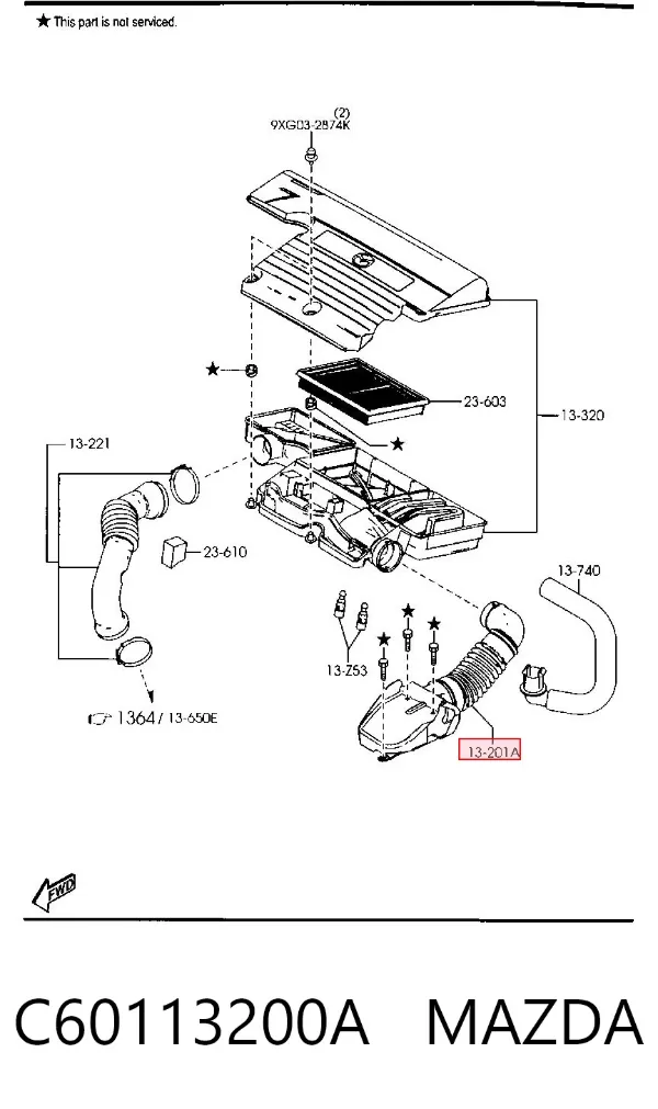 Wlot powietrza do filtra powietrza C60113200A Mazda
