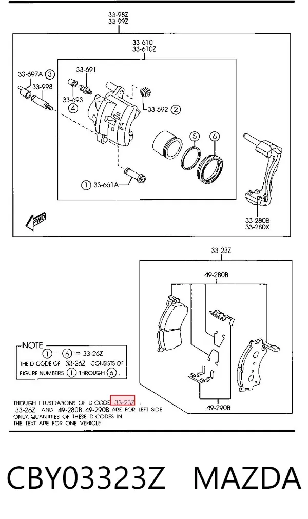 Klocki hamulcowe przednie tarczowe CBY03323Z Mazda