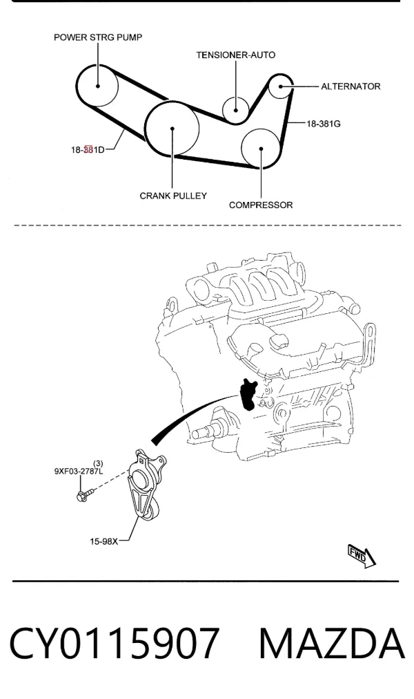 Pas napędowy mechanizmów CY0115907 Mazda