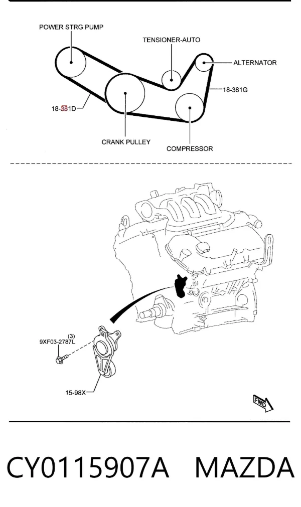 Pas napędowy mechanizmów CY0115907A Mazda