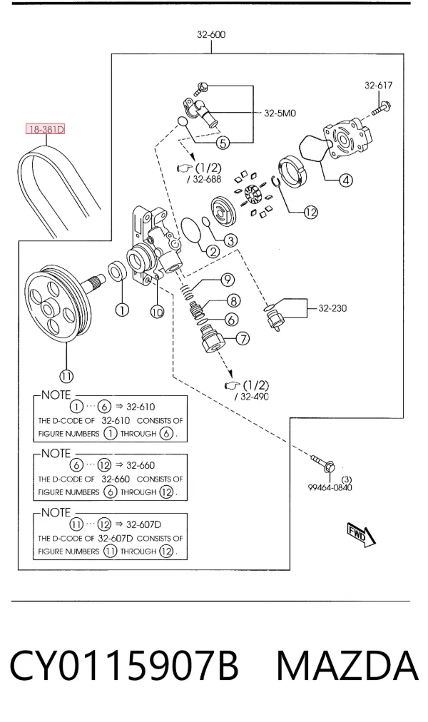 Pas napędowy mechanizmów CY0115907B Mazda