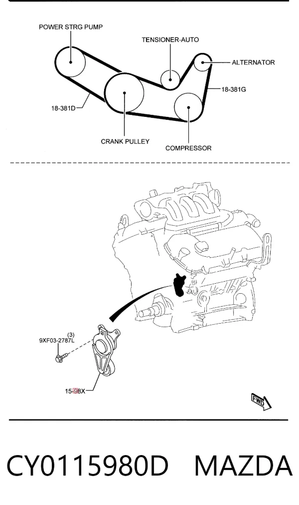 Napinacz paska napędowego CY0115980D Mazda