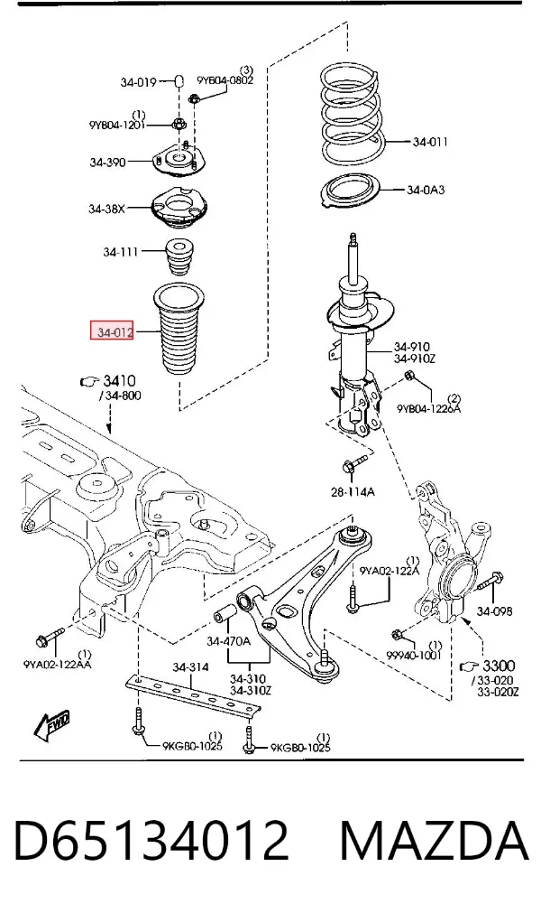 Osłona amortyzatora przedniego D65134012 Mazda