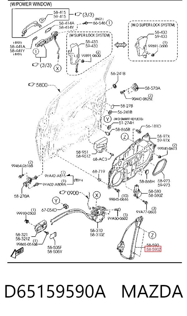 Mechanizm podnoszenia szyby drzwi przednich lewych Mazda 2 II