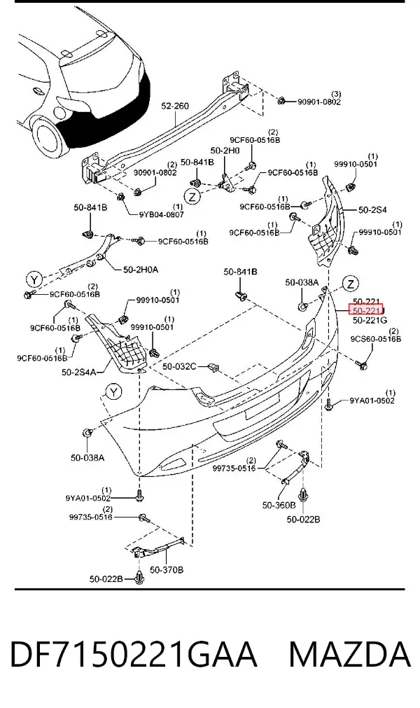 Zderzak tylny DF7150221GAA Mazda