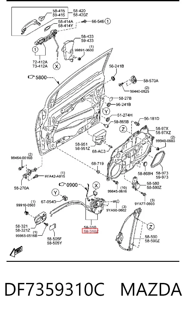 Zamek drzwi przednich lewych Mazda 2 II