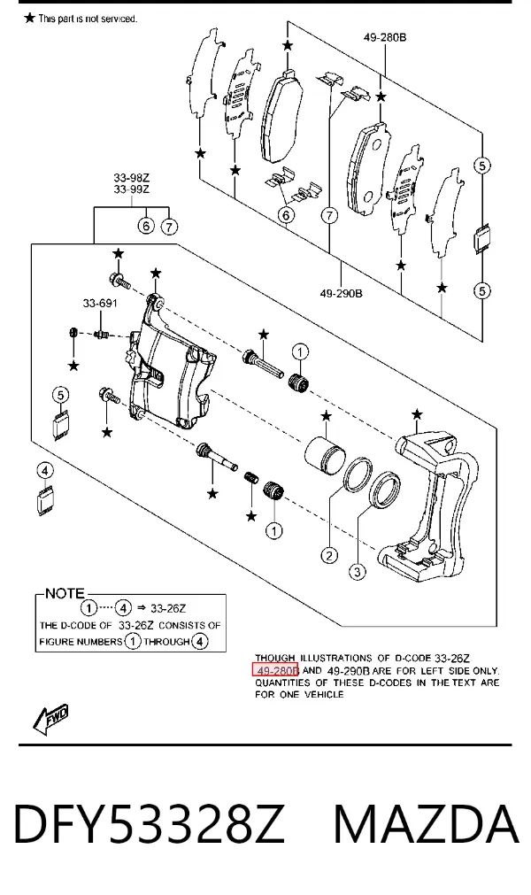 Klocki hamulcowe przednie tarczowe DFY53328Z Mazda