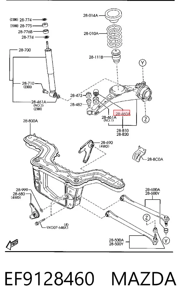 Silentblock tylnego wahacza przedni EF9128460 Mazda