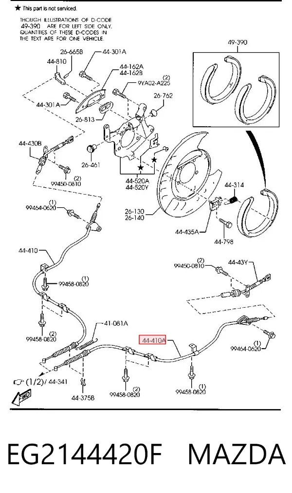 Linka hamulca ręcznego tylna lewa EG2144420F Mazda
