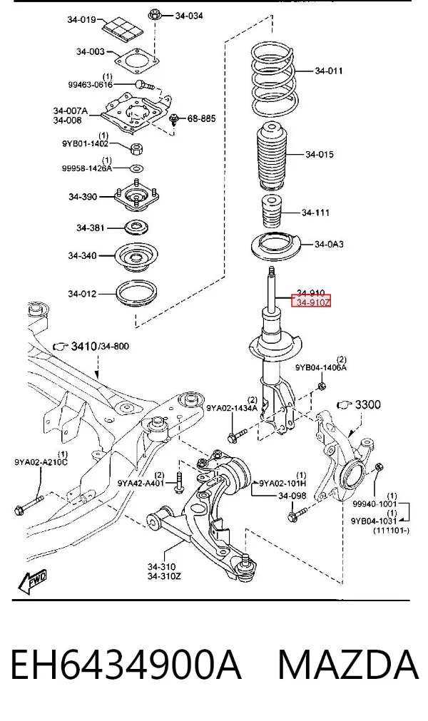 Amortyzator przedni lewy EH6434900A Mazda