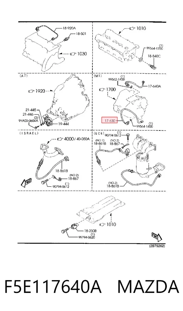 Czujnik włączania światła cofania F5E117640A Mazda