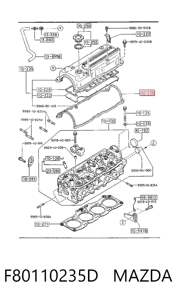 Uszczelka pokrywy zaworowej silnika F80110235D Mazda