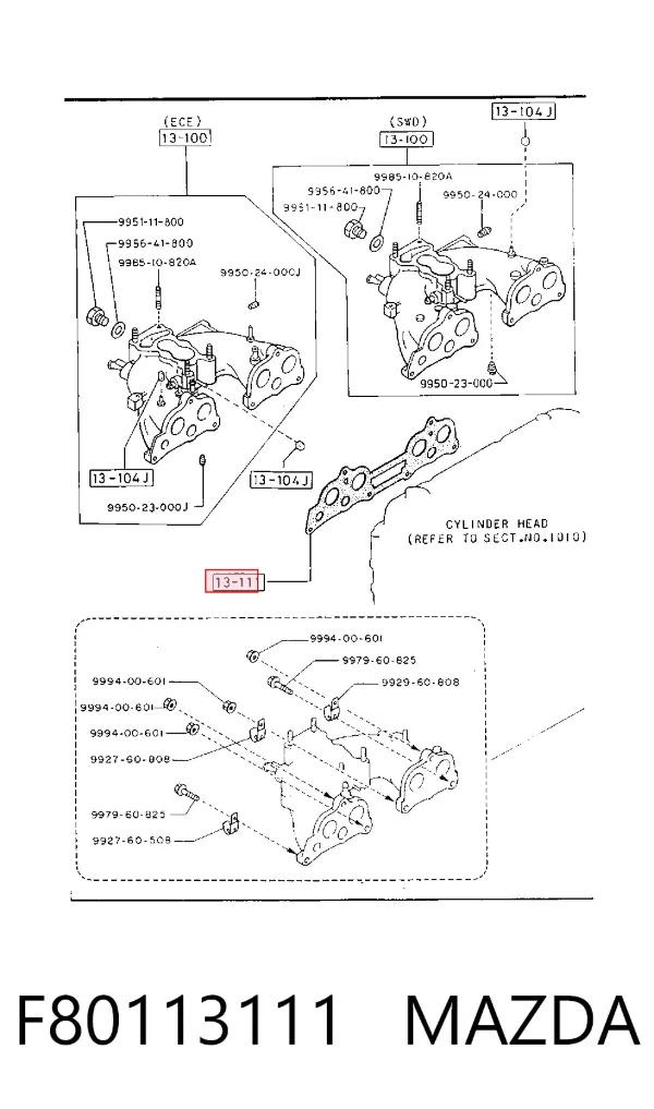 Uszczelka kolektora ssącego F80113111 Mazda