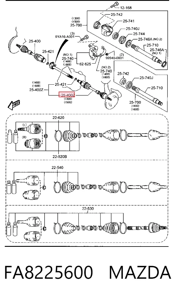 Półoś napędowa przednia lewa FA8225600 Mazda