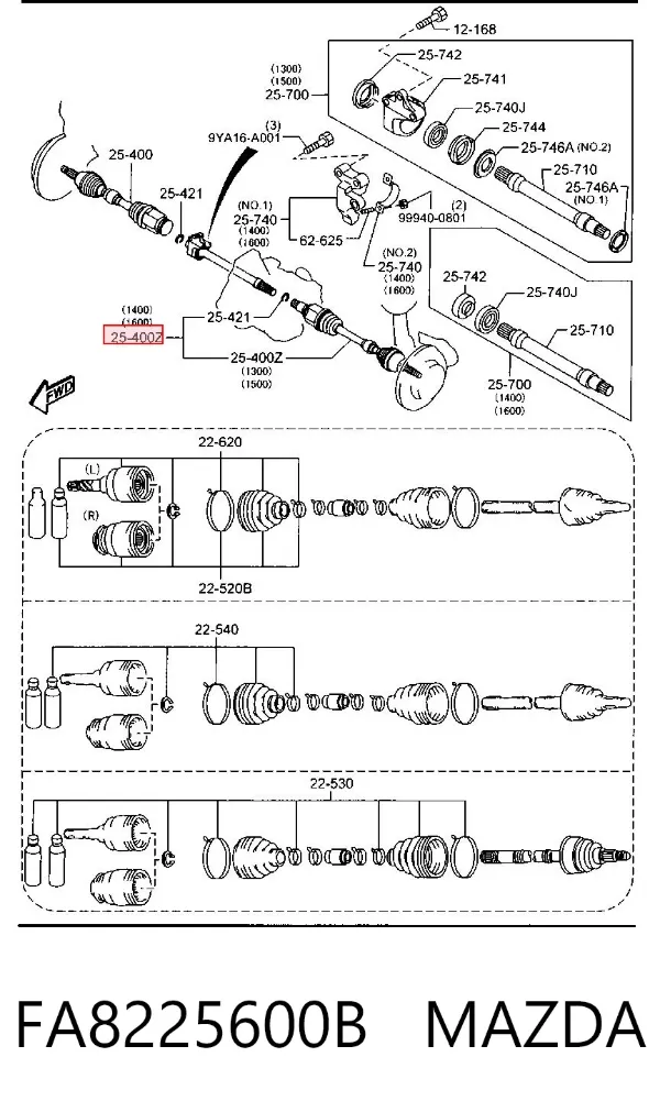 Półoś napędowa przednia lewa FA8225600B Mazda