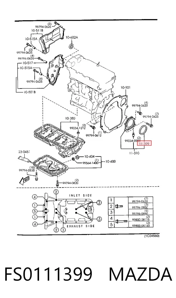Uszczelniacz wału korbowego silnika tylny FS0111399 Mazda