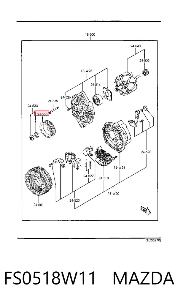 Koło pasowe alternatora FS0518W11 Mazda