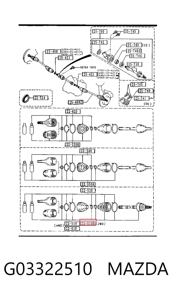 Przegub homokinetyczny przedni zewnętrzny G03322510 Mazda