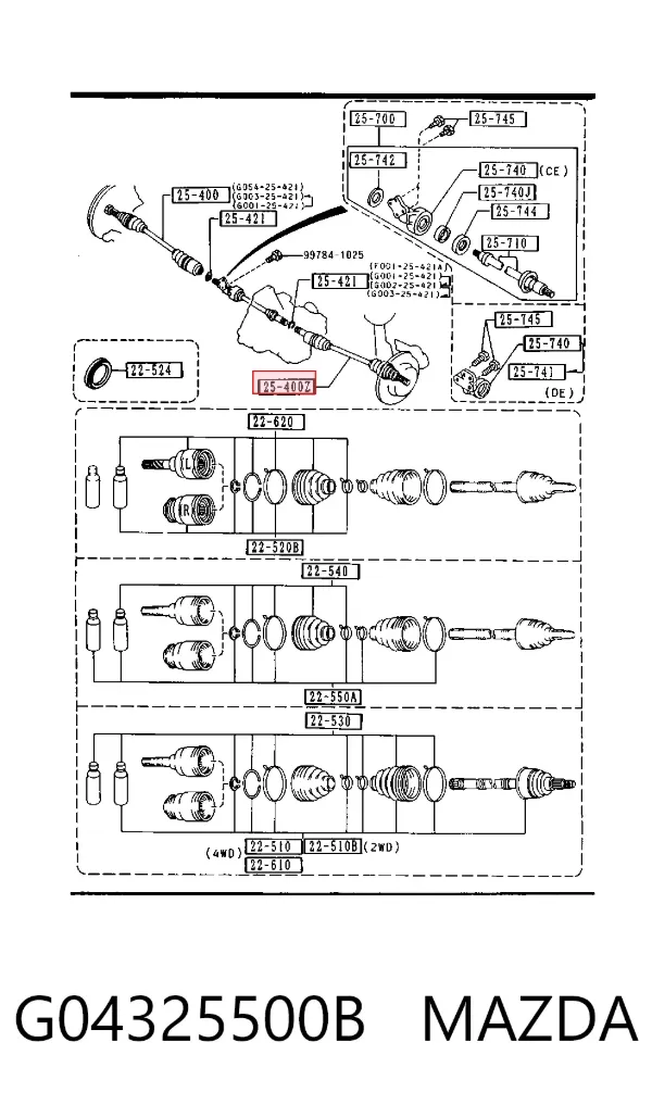 Przegub homokinetyczny przedni zewnętrzny G04325500B Mazda
