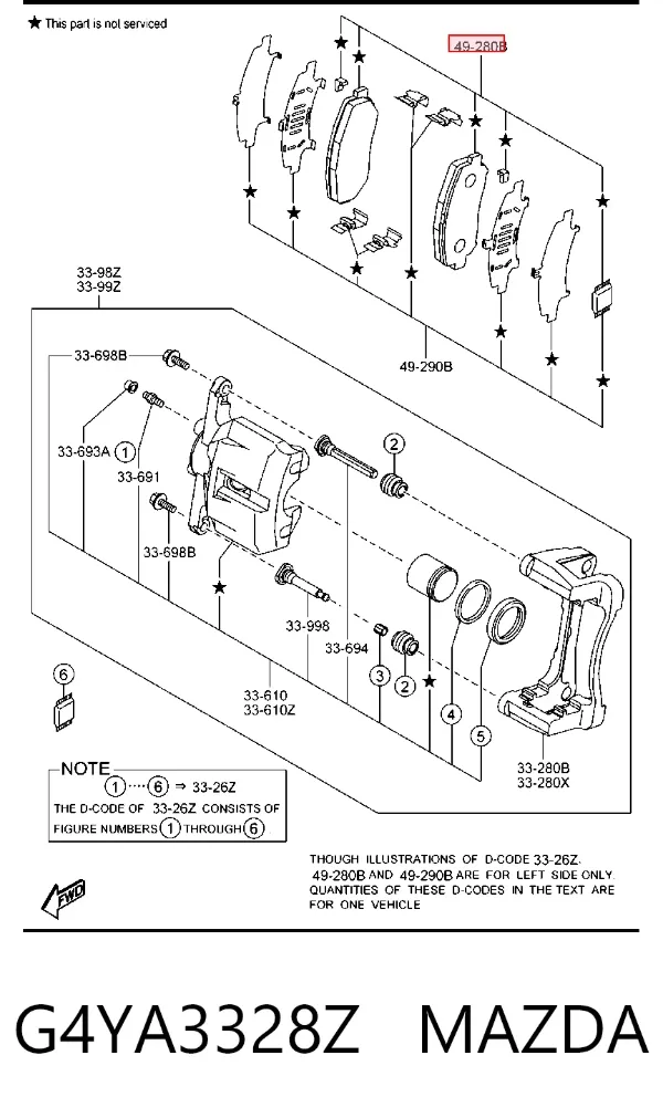 Klocki hamulcowe przednie tarczowe G4YA3328Z Mazda