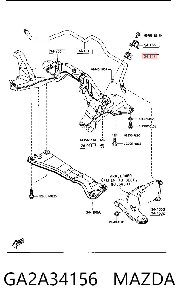 Tuleja stabilizatora przedniego GA2A34156 Mazda