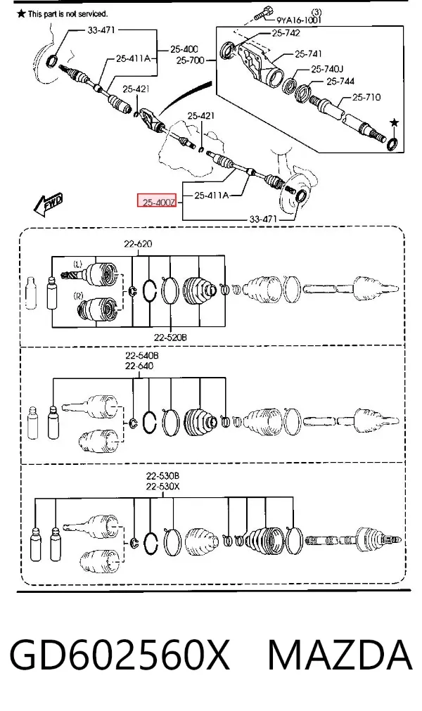 Półoś napędowa przednia lewa GD602560X Mazda
