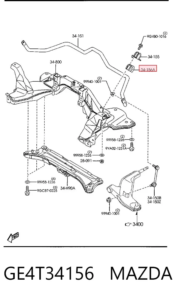 Tuleja stabilizatora przedniego GE4T34156 Mazda