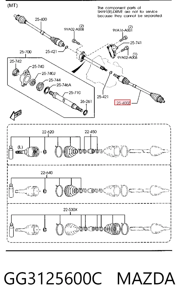Półoś napędowa przednia lewa GG3125600C Mazda
