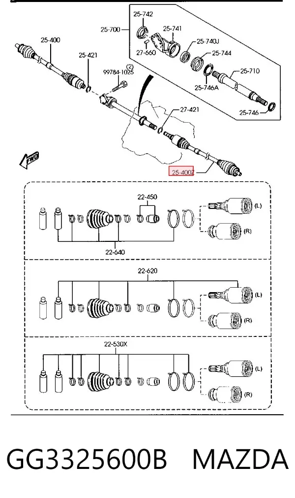 Półoś napędowa przednia lewa GG3325600B Mazda