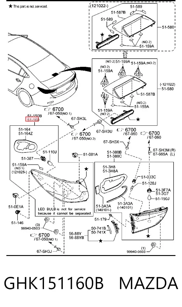 Lampa zespolona tylna lewa zewnętrzna GHK151160B Mazda