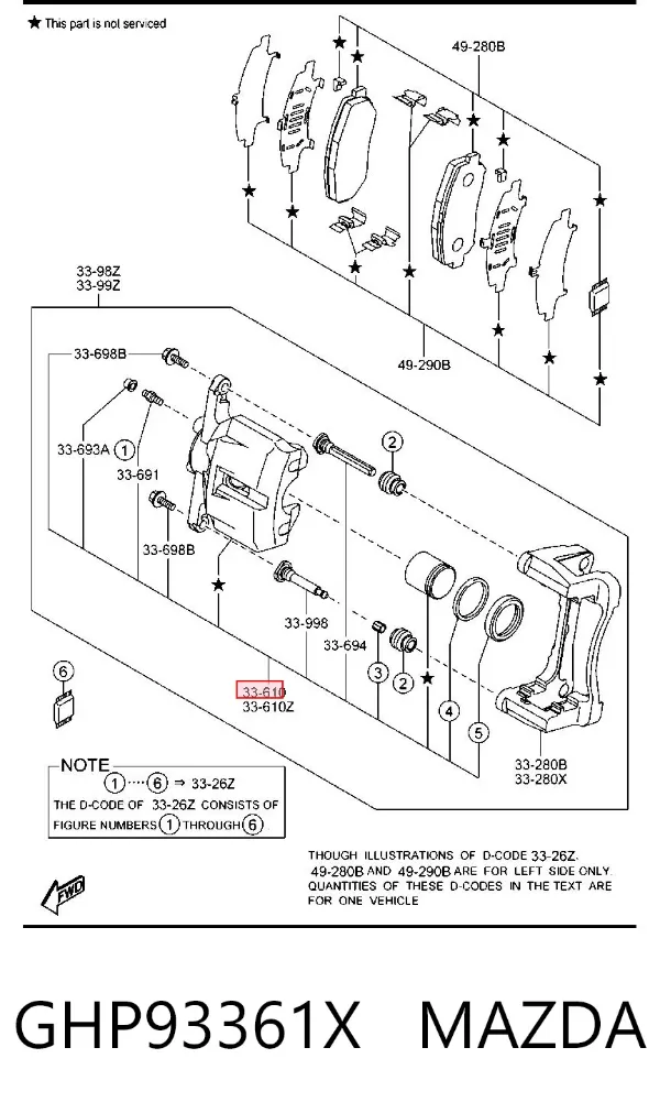 Zacisk hamulcowy przedni prawy GHP93361X Mazda