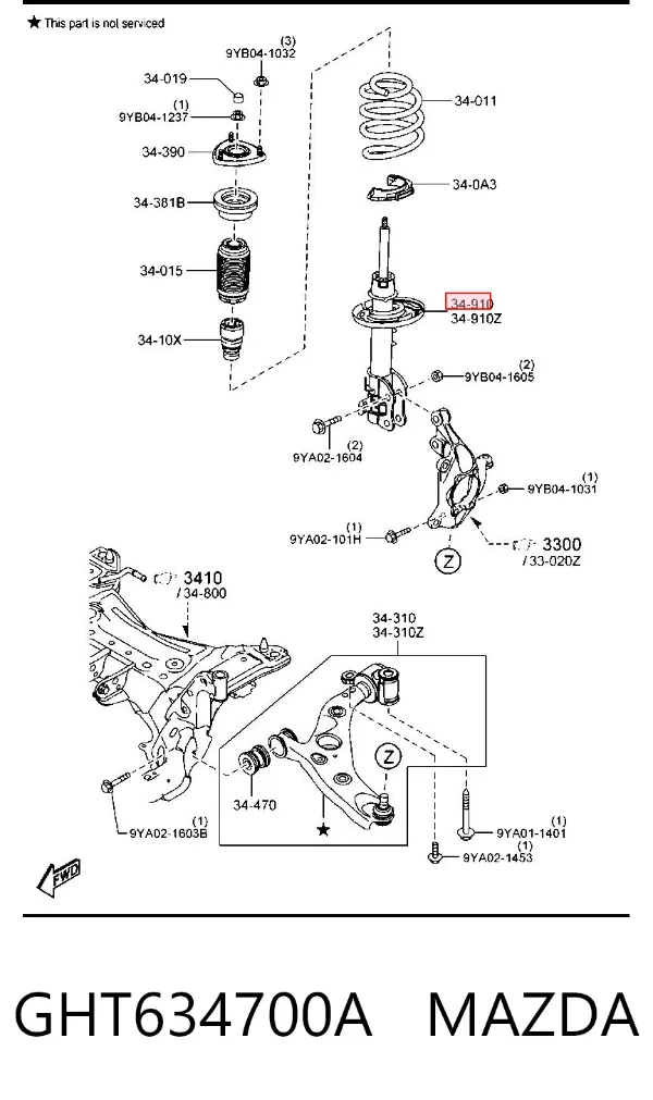 Amortyzator przedni prawy GHT634700A Mazda